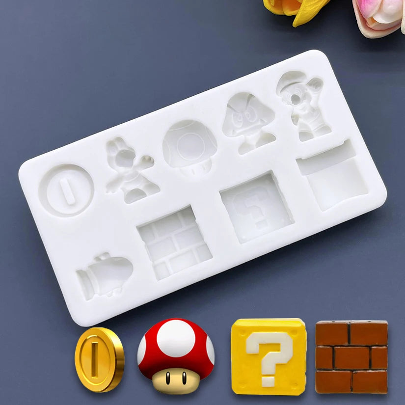 moule silicone super mario piece monnaie champignon personnage gateau fondant deco cupcakes opale thematique