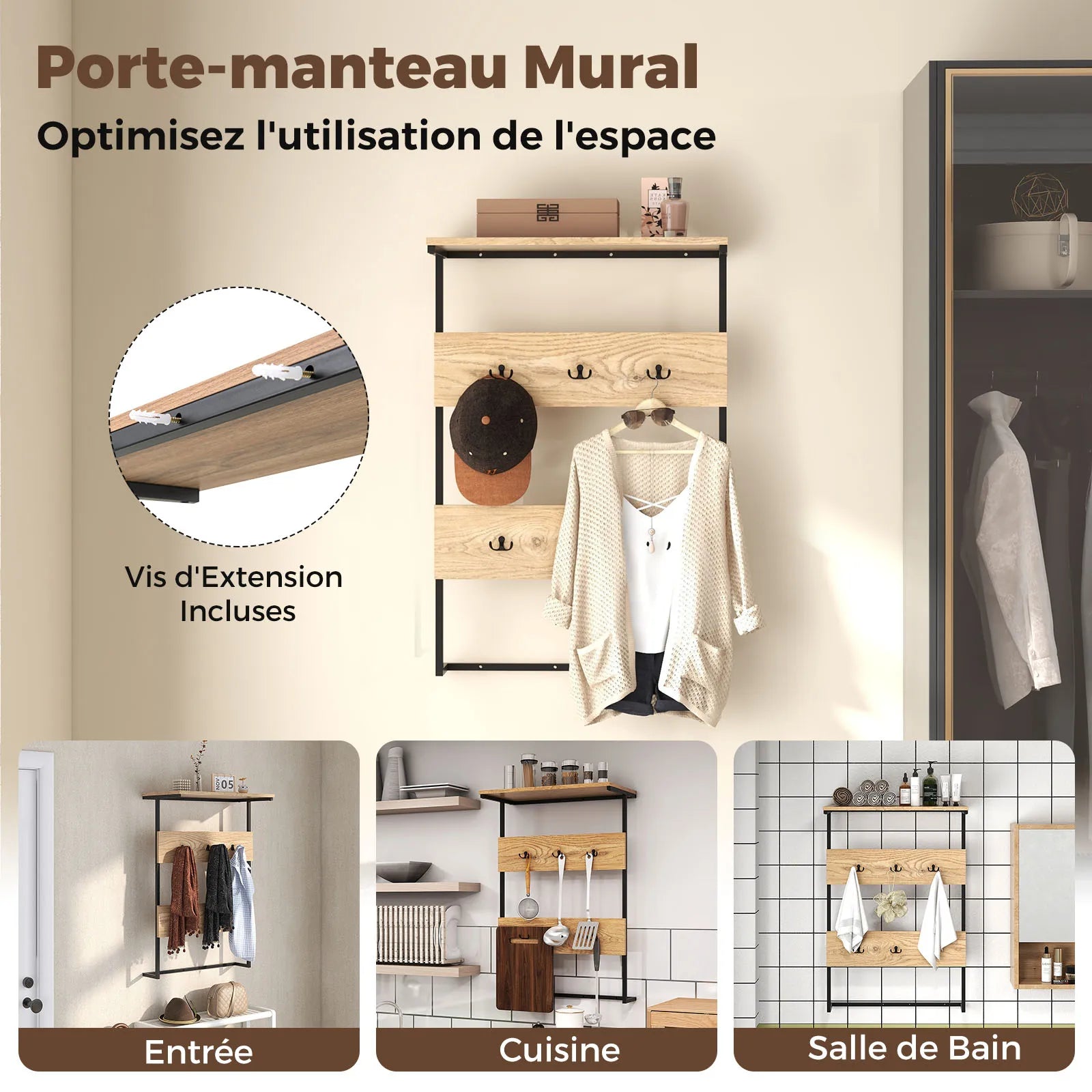 Installation facile de la patère murale Ombre Interieur