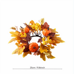 décoration automnale bougie feuilles baies citrouille orange rouge verte festive
