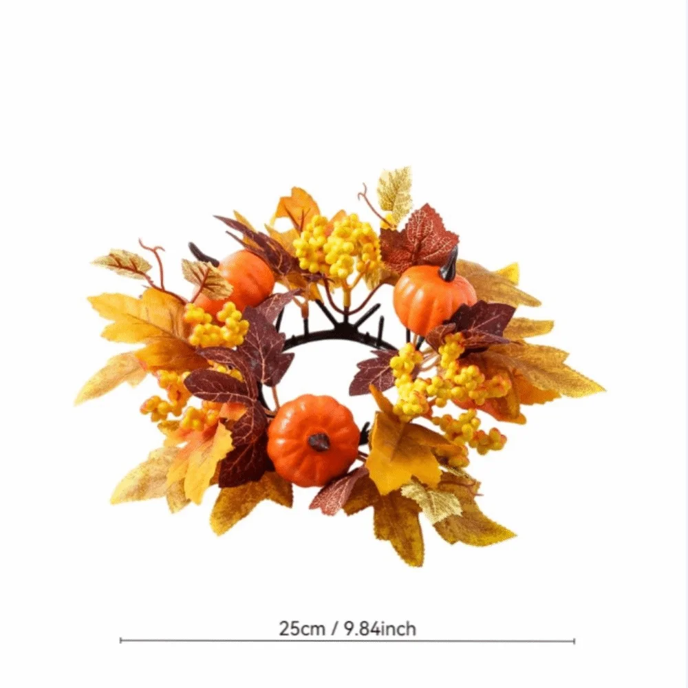 décoration automnale bougie feuilles baies citrouille orange rouge verte festive