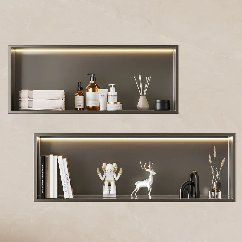niche murale acier inoxydable gris moderne étagère rangement cosmétiques décoration statuaire vase