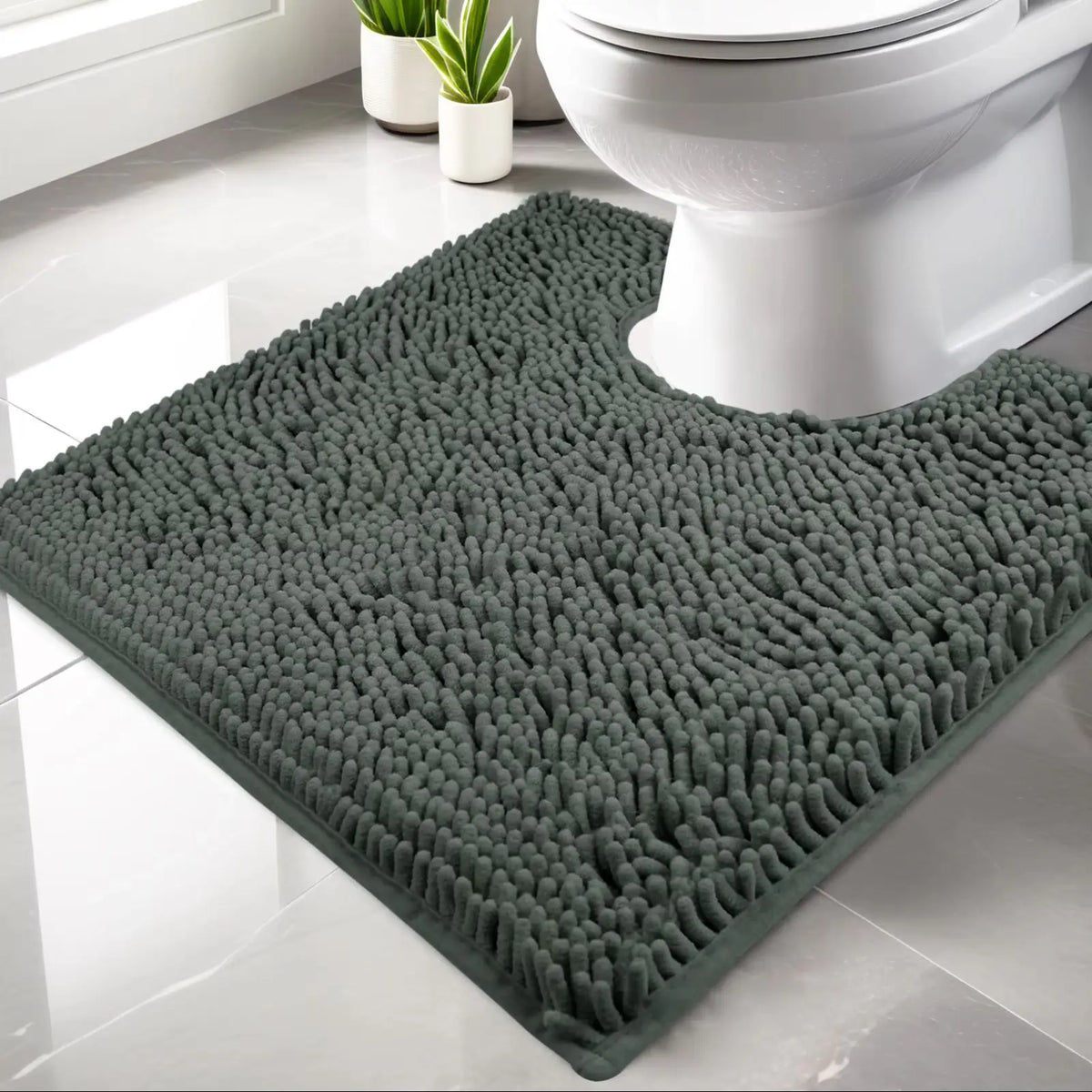 tapis salle bain moderne deux textures gris vert antidérapant bouclé rayures minimaliste