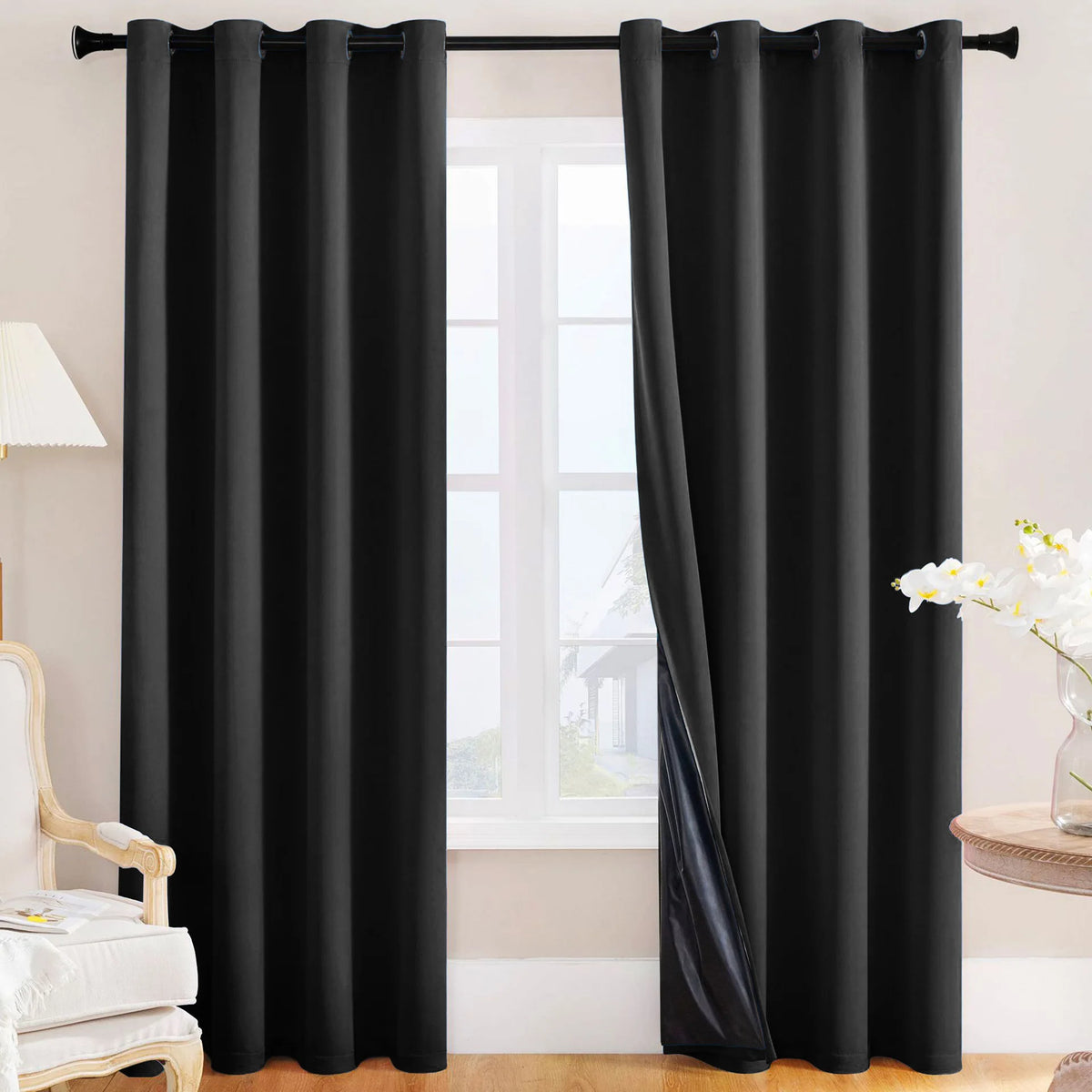 rideaux modernes uni polyester opaques gris noir beige anneaux métalliques chambre hospitalière