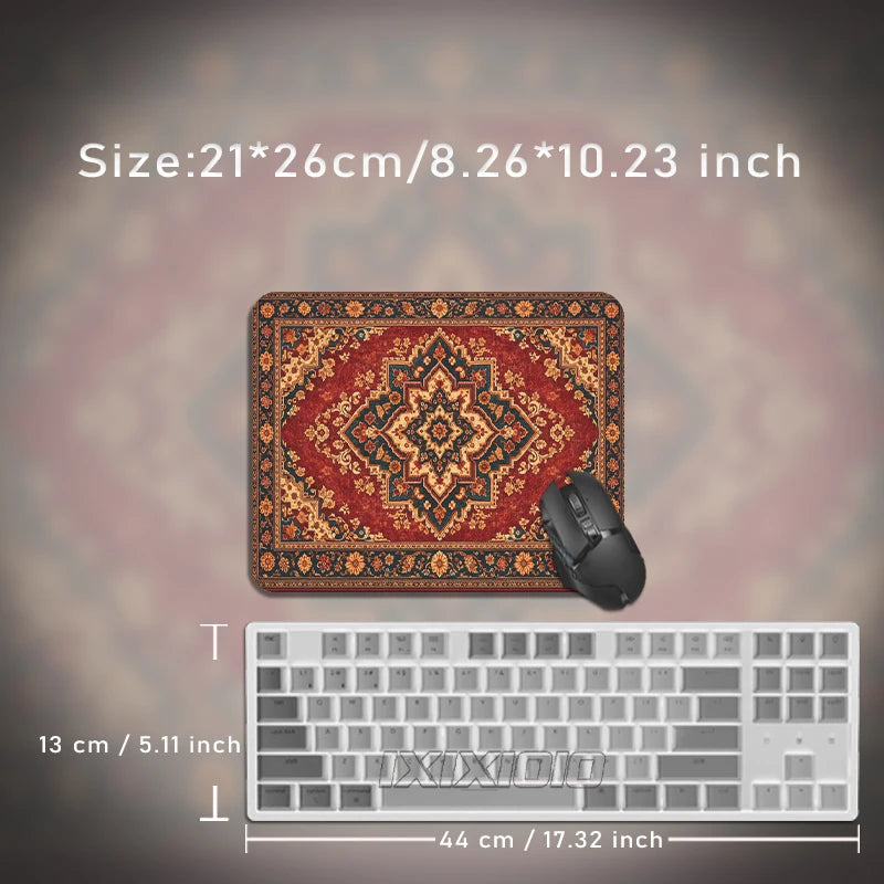 tapis souris oriental motif fleurs géométrique rouge noir beige or adhésif gamer grande taille