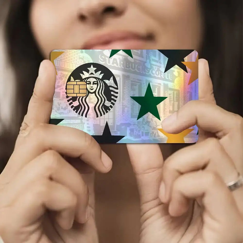 autocollants carte bancaire effet laser logo starbucks vert noir holographique anti rayures