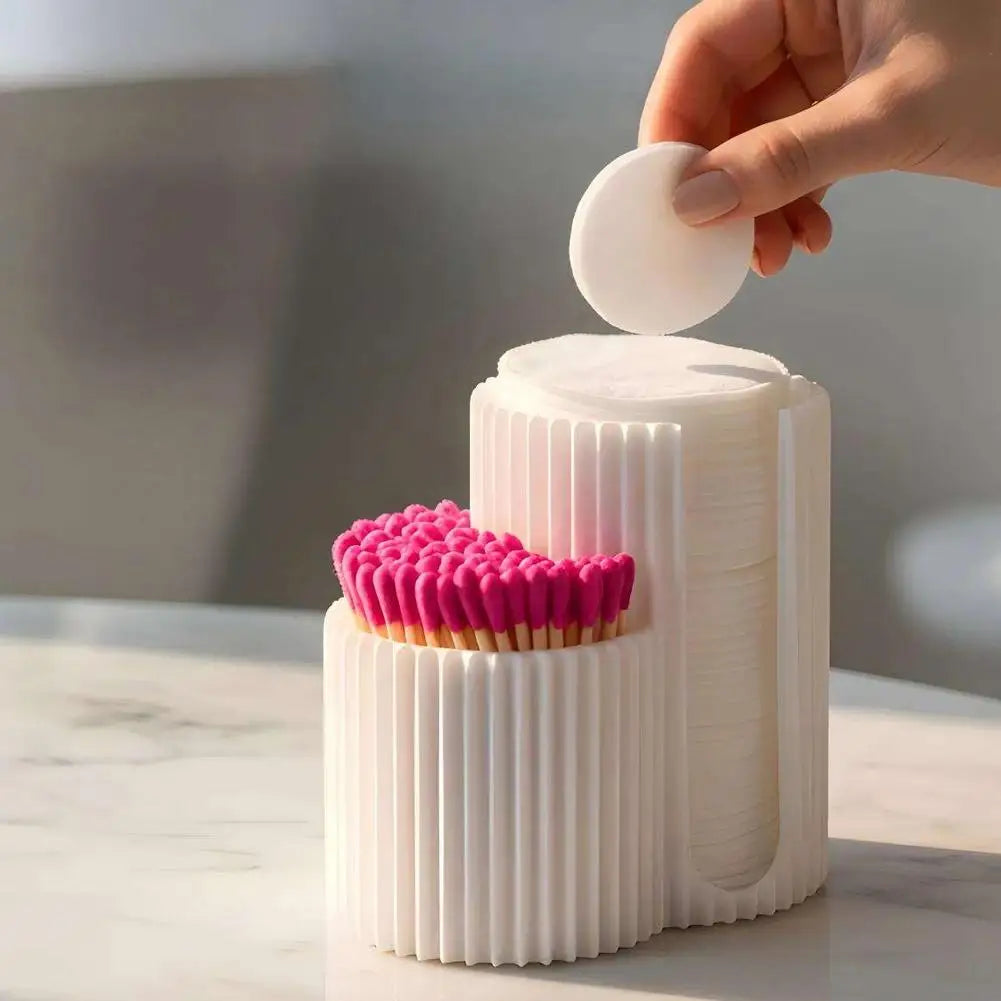 boîte rangement coton tiges tampons blanc rayures moderne minimaliste
