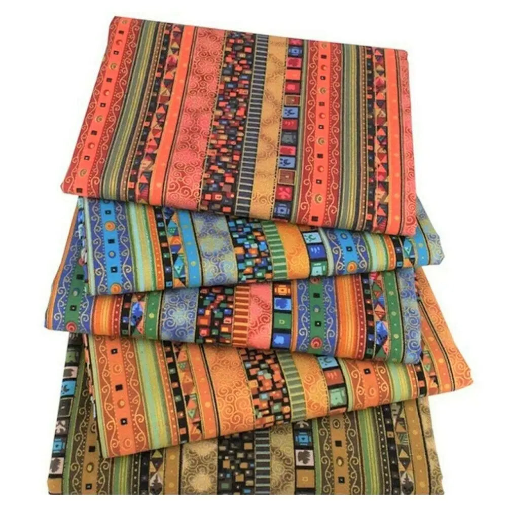 tissu ethnique rayures géométriques orange vert bleu marron noir boho chic rapide respirant abrasion