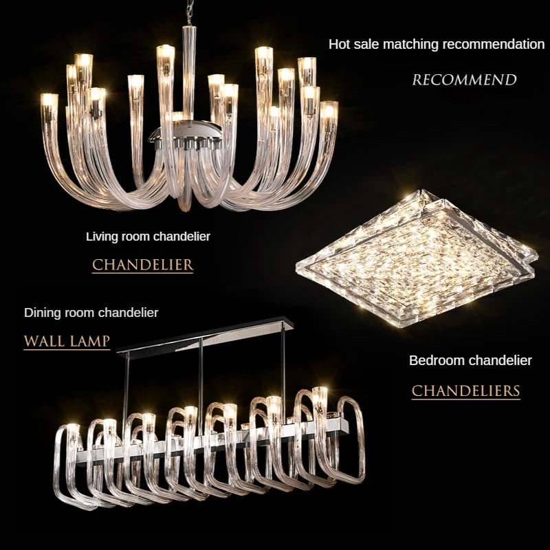 lustre contemporain transparent tubulaire suspension salon chambre ampoules led 15 30mètres carrés