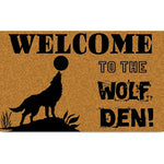 tapis d'entrée marron loup hurlant welcome wolf den antidérapant résistant extérieur intérieur vintage rustique