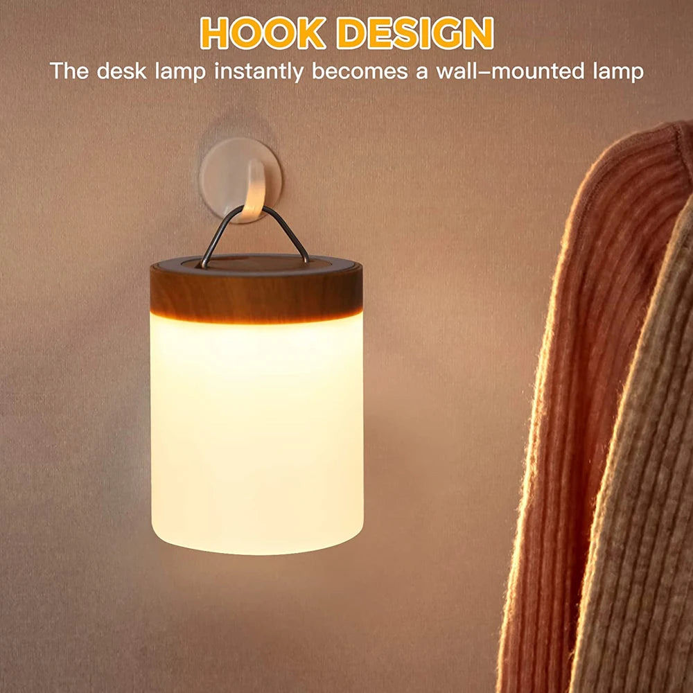 lampe table blanc finition bois moderne minimaliste crochet mural bouton tactile lumière ambiante changeante