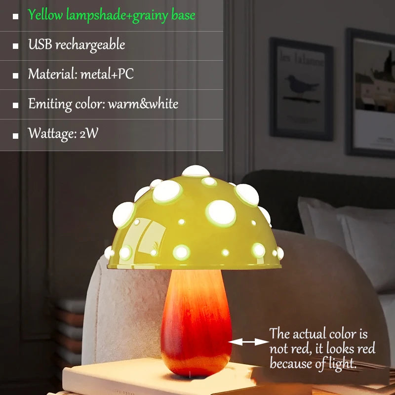 lampe poser champignon enfant rechargeable usb led rouge blanc vert violet bleu moderne chambre