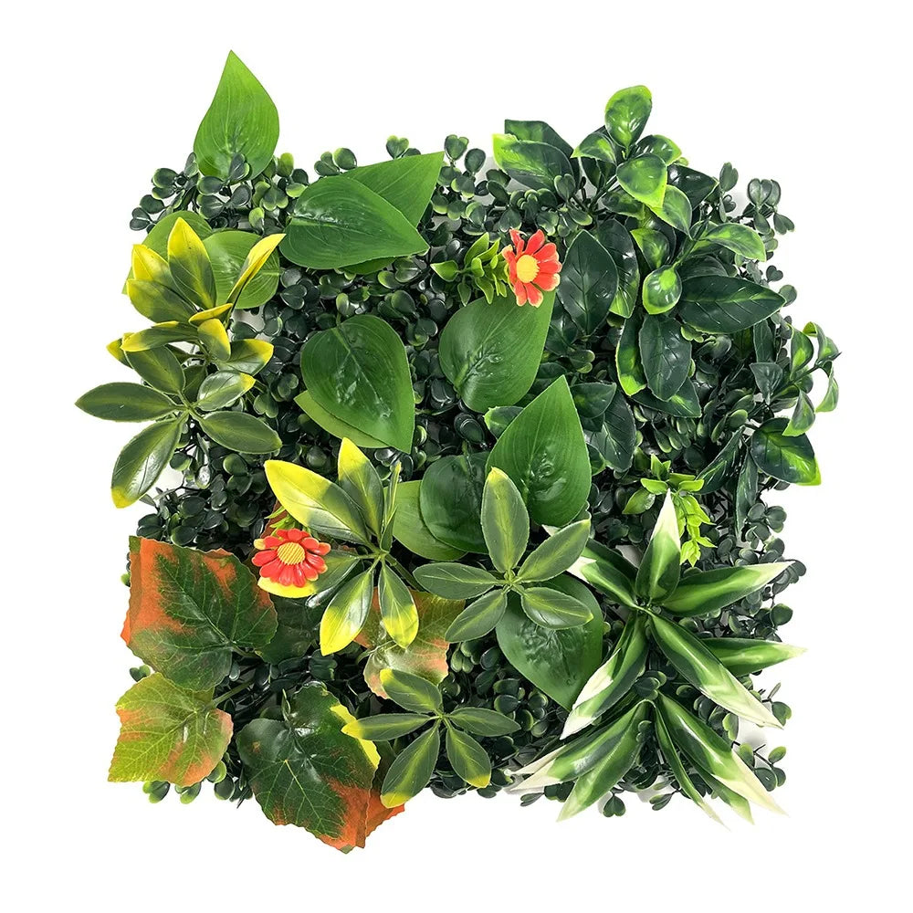 plantes artificielles végétales modernes feuilles variées opaques vert jaune blanc rouge extérieures tapis eucalyptus