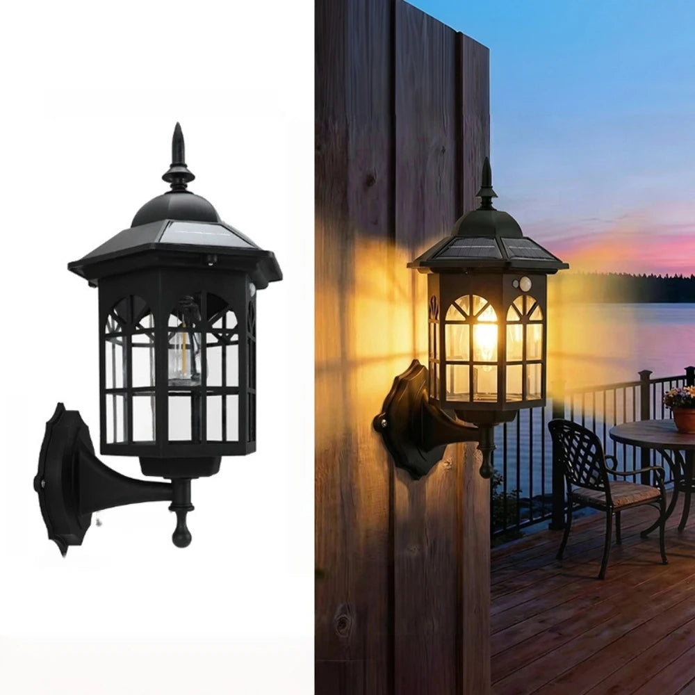 lampe solaire murale classique transparente motifs géométriques détection mouvement noir bronze