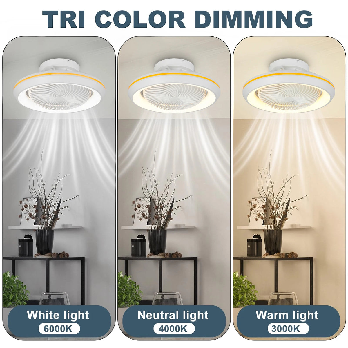 ventilateur oscillant led moderne télécommande blanc jaune 49cm 360degrees 2000lm 110v220v