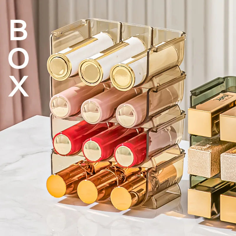 présentoir cosmétique transparent moderne boîte rangement maquillage acrylique 10 gonds doré minimaliste