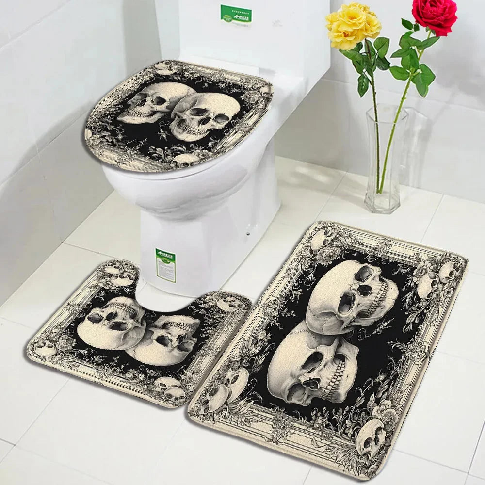 tapis toilette gothique crânes roses squelette fleurs salle bain moderne respectueux environnement halloween festive