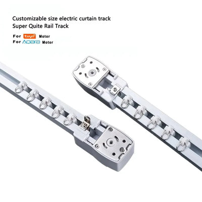 Rail de rideau électrique personnalisable gris clair installé au plafond