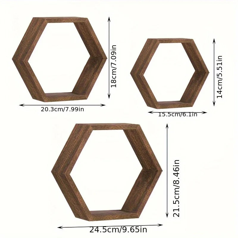 étagères murales hexagonales bois marron moderne rustique adhésives rangement articles divers