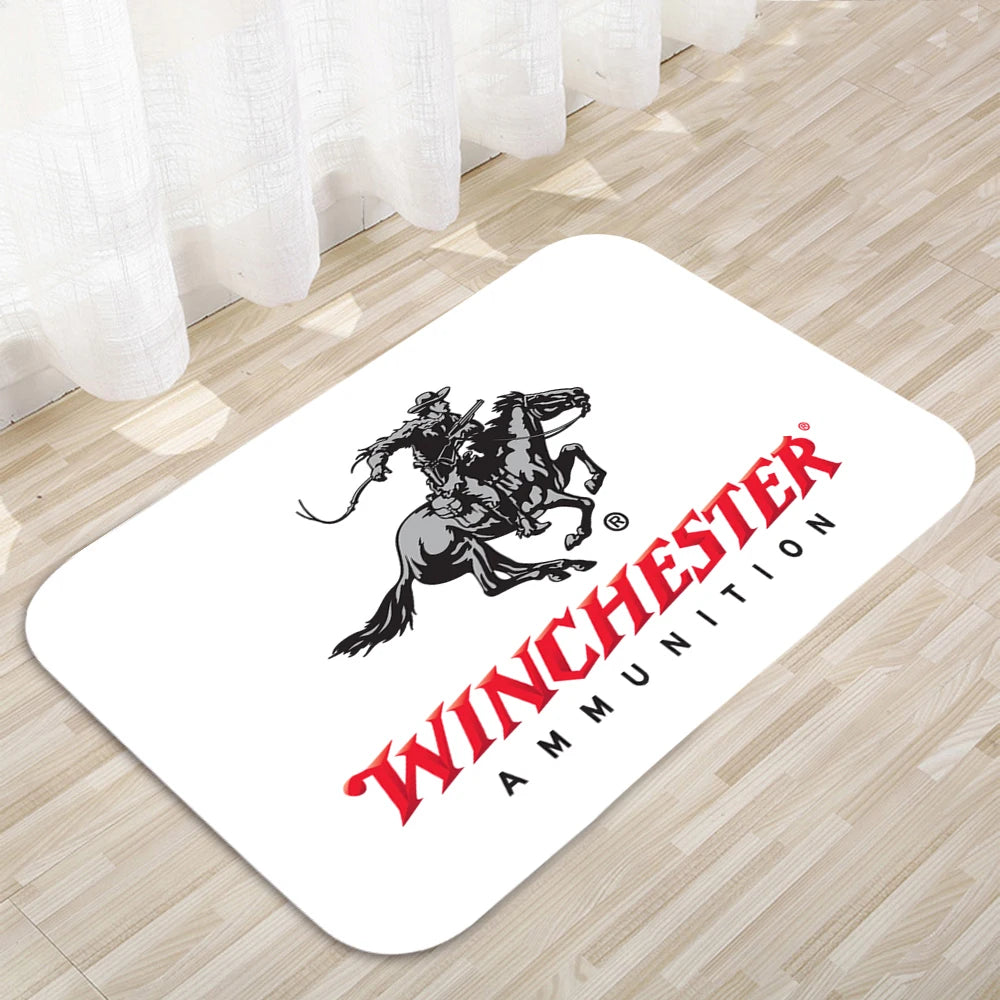 tapis noir blanc logo winchester cavalier cheval fleurs couloir maison antidérapant polyester mousse pe
