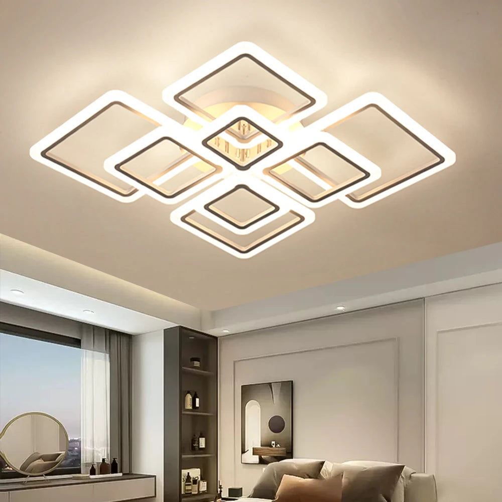 plafonnier led moderne minimaliste blanc carrés superposés éclairage quotidien télécommande application mobile