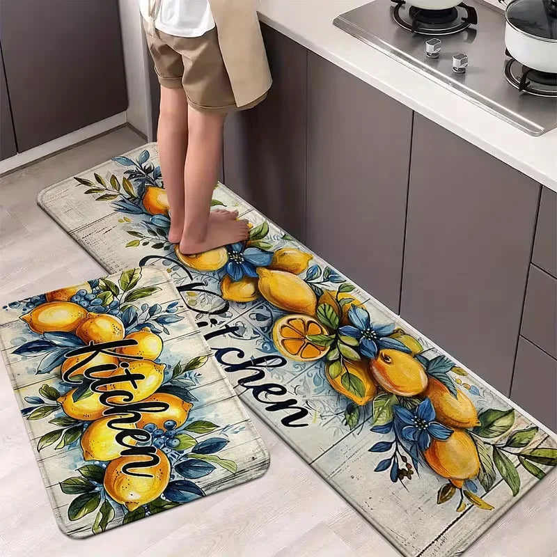 tapis cuisine antidérapant citron feuilles kitchen extérieur polyester rustique vintage