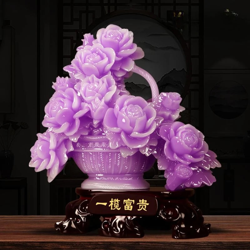 bouquet roses violet sculpture décorative support bois résine durable intérieur classique salon beauté sophistication