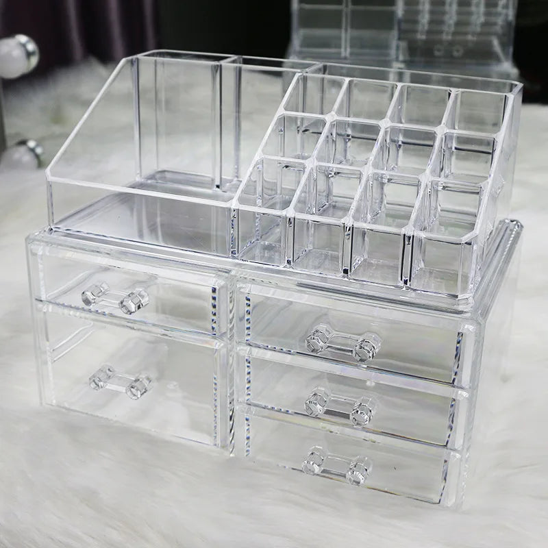 organisateur bijoux boîte transparente moderne poignées plastique grande taille cosmétiques maquillage soins peau
