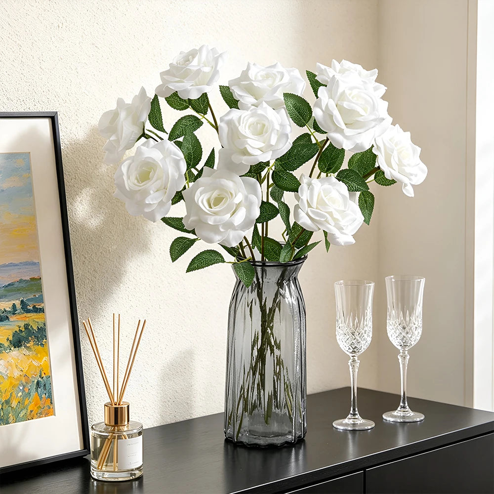 bouquet roses artificielles blanches vase cube decoration maison mariage anniversaireintérieur