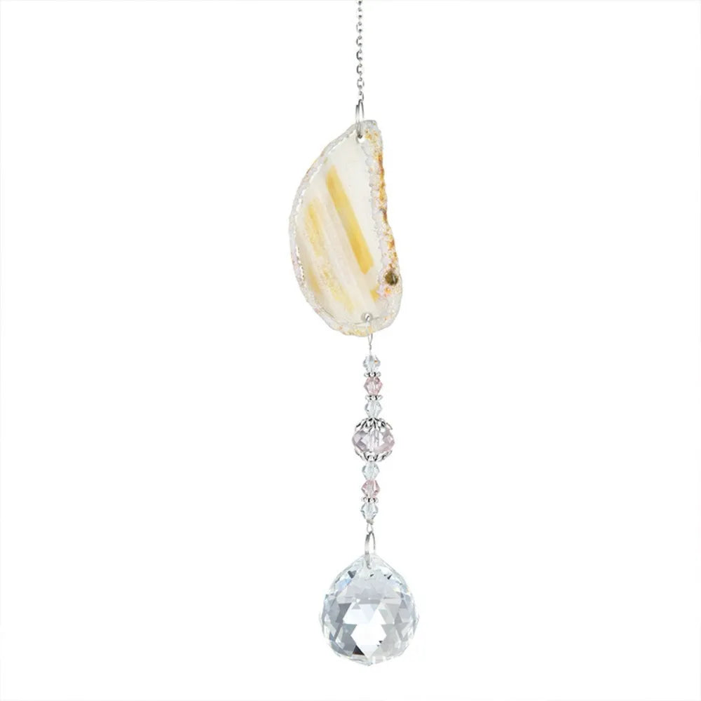 pendentif solaire agate naturelle colorées boule cristal bohème violet orange vert bleu beige