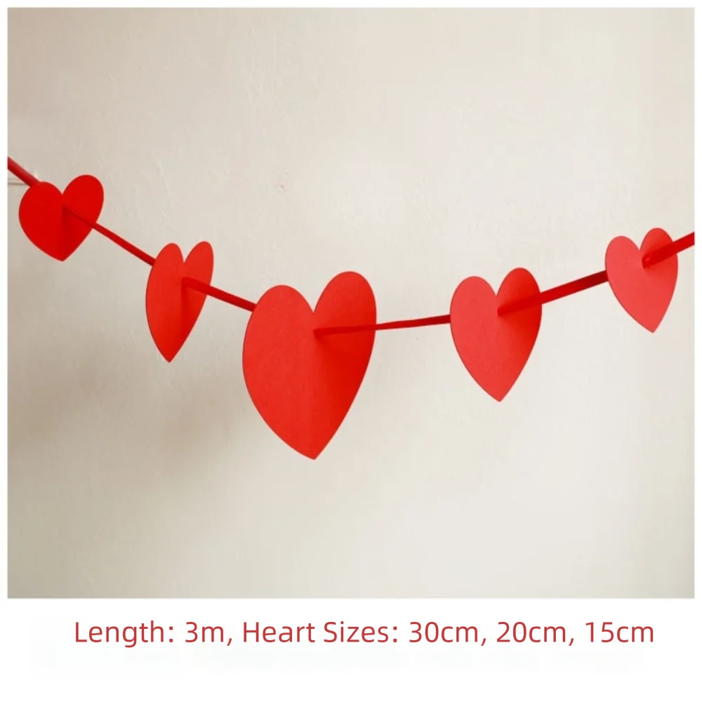 guirlande décorative mariage forme cœur motif double bonheur rubans rouges éventail chinois anniversaire fixations