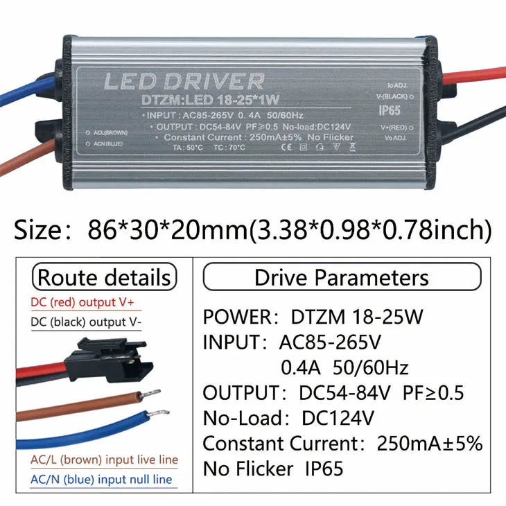 driver led étanche ip65 gris métallique plat industriel câbles couleur tension ip65 120v 240v