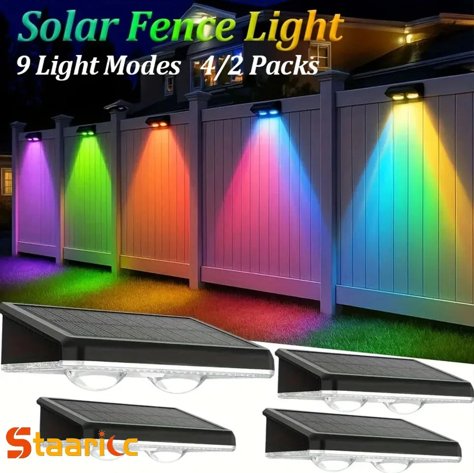 lampes solaires extérieures led rgb clôture jardin autoinstallation bouton poussoir
