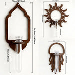 panier fleurs bois décoratif support mur transparent tubes verre arches soleil pieuvre bohème rustic