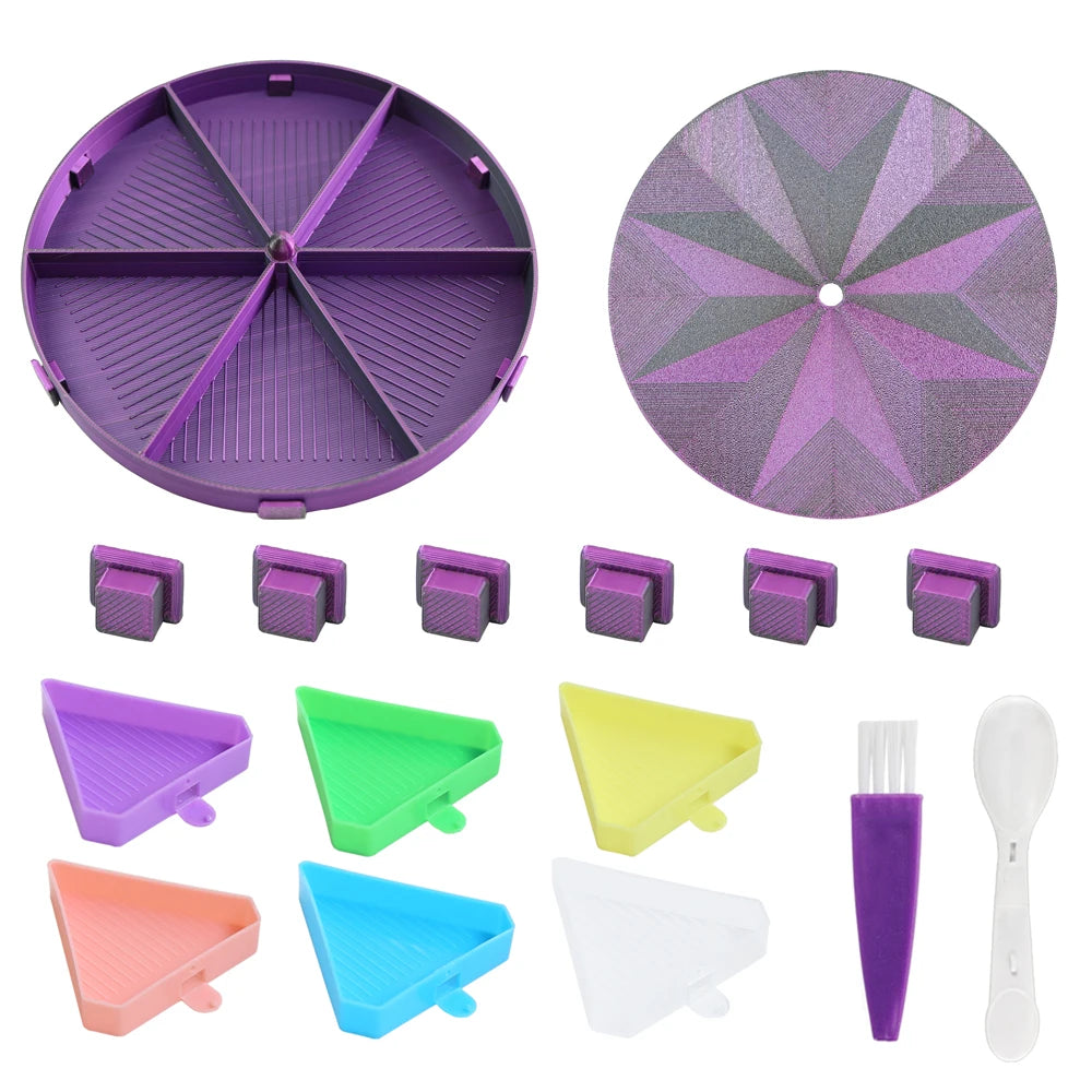 palette broderie moderne six compartiments pinceau brosse multicolores violet bleu rose