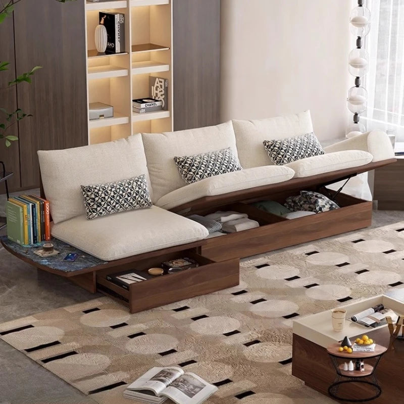canapé lit moderne bois tissu composite beige marron foncé tissu uni imprimé 2000 2400