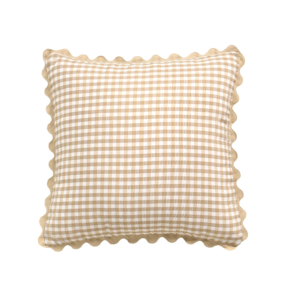 taies d'oreiller carreaux douces moderne confortables lit maison couleurs vert jaune rose orange beige