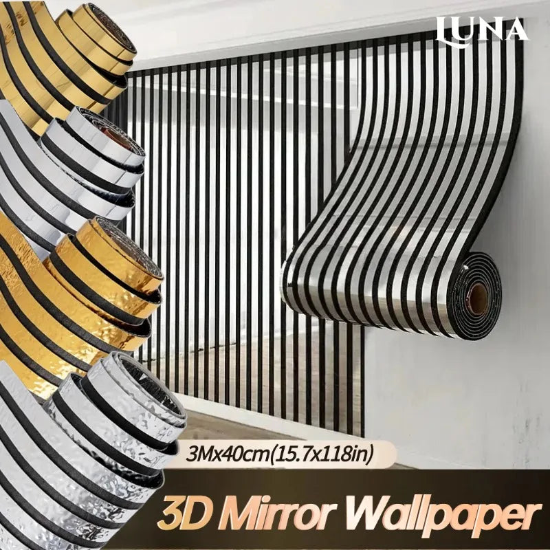 papier miroir 3D or rayures horizontales moderne adhésif imperméable chambre cuisine salon commerce