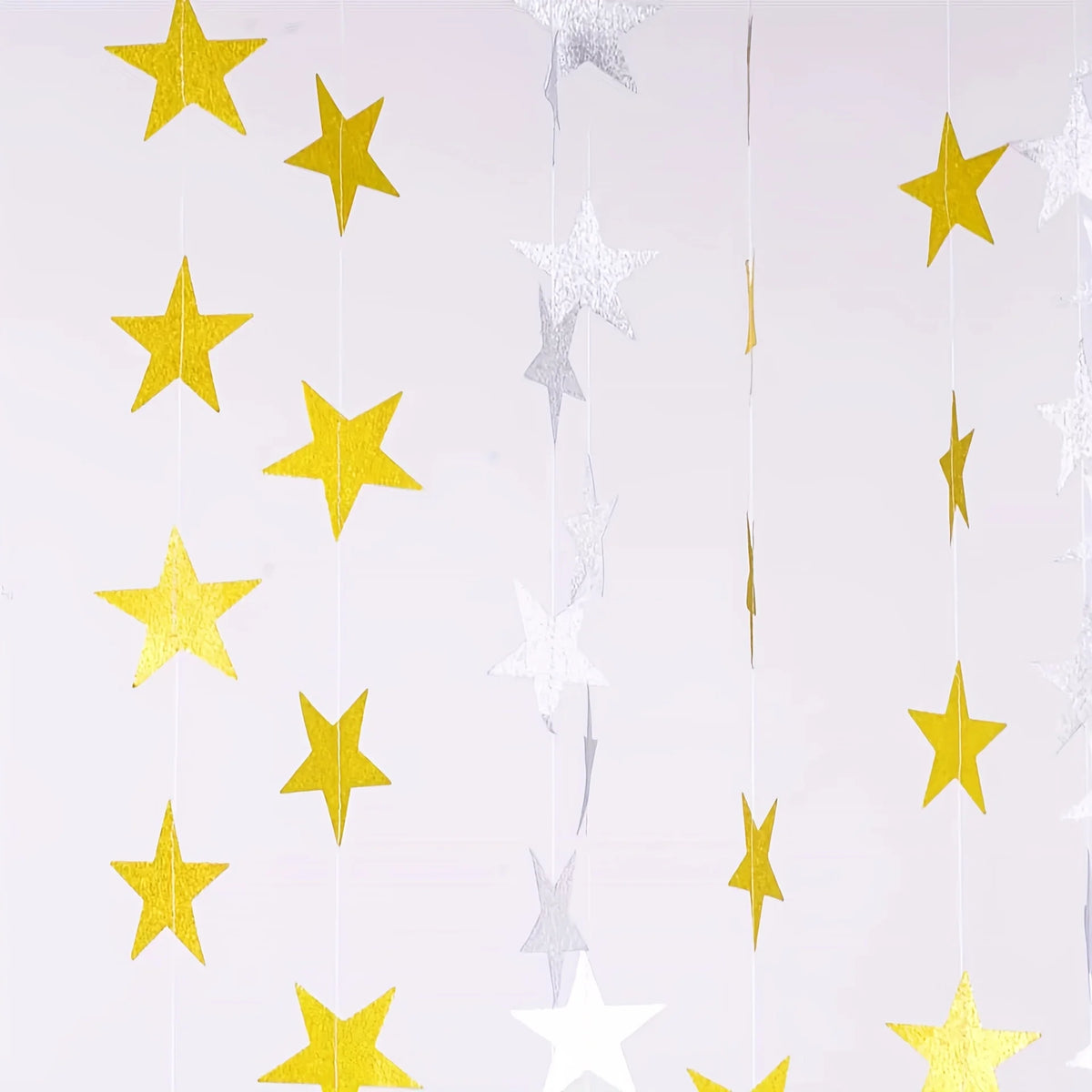 guirlande décoration or étoiles pailletées argent blanc rose fête fil suspension papier cartonné