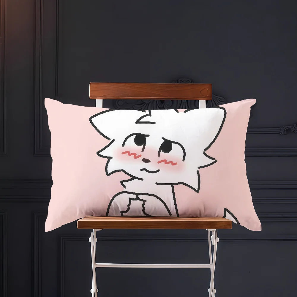 taie d'oreiller imprimée chat dessin animé cute kawaii suspension blanc rose bleu cartoon decorative