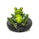 statuette grenouille peinte résine chapeau sorcière verte rouge bleue points noirs contemporaine extérieure ornement