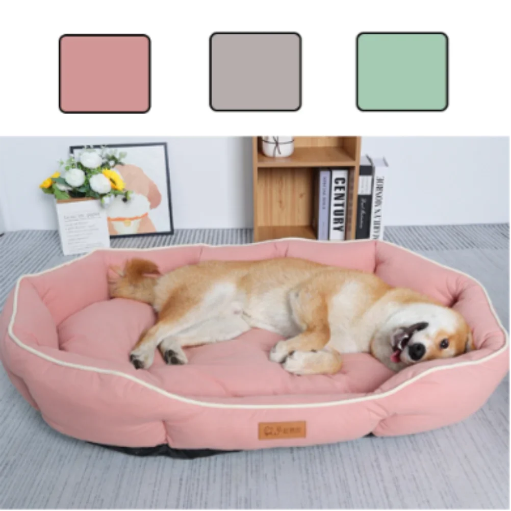 lit chien rose clair velours côtelé taille xl xxl coussin amovible confortable uni mecanical