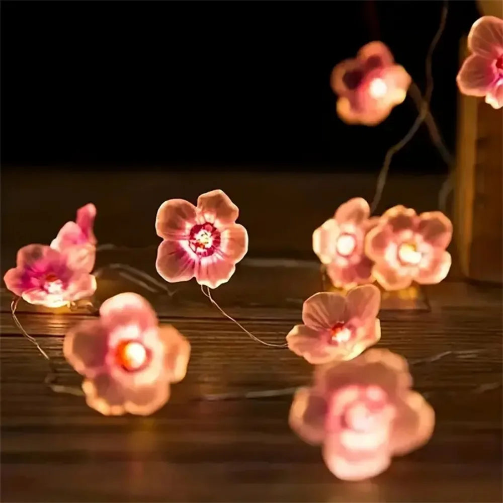 guirlande lumineuse fleurs roses blanches modernes 20 led clips câble décoration intérieure extérieure événementière