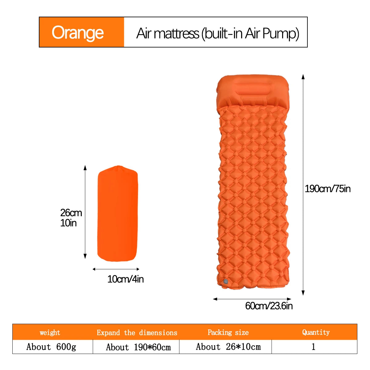 matelas gonflable camping pliant pompe main sac rangement oreiller randonnée