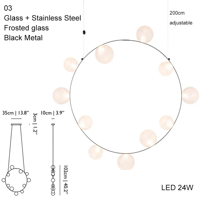 lustre suspension moderne blanc verre opalescent rond salon salle manger dimmable