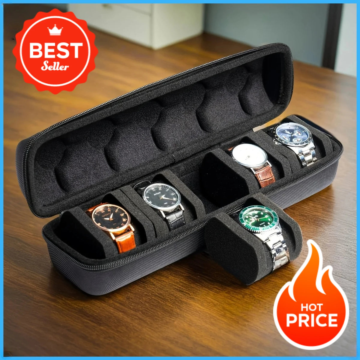 boîte rangement montres compartiments velours mousse rembourrée moderne utilitaire voyage