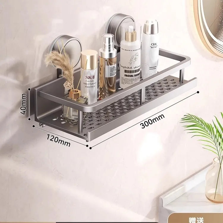 étagère salle bain argentée perforée moderne adhésive crochets multifonctionnelle 30cm 40cm 50cm