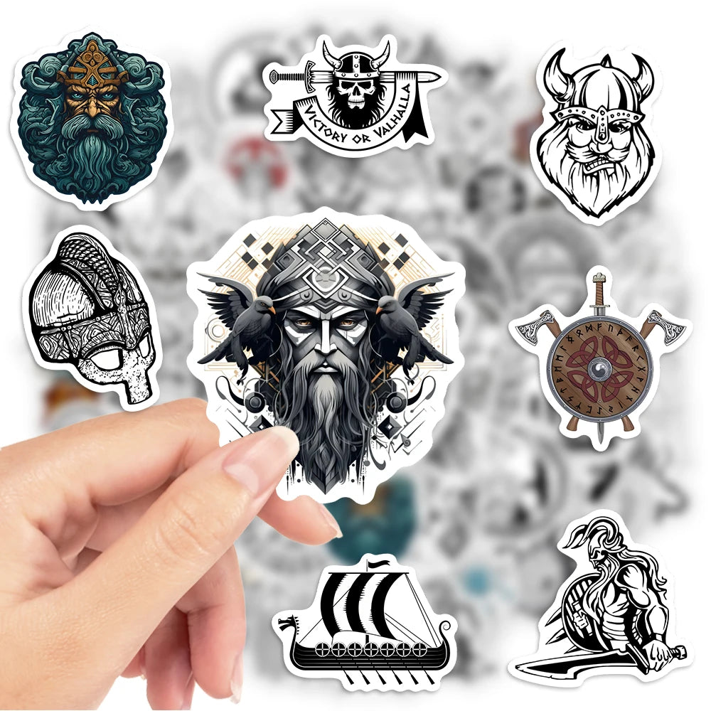 stickers viking graphiques adhésifs waterproof noir blanc gris décoration journal scrapbook portable étanche adultes