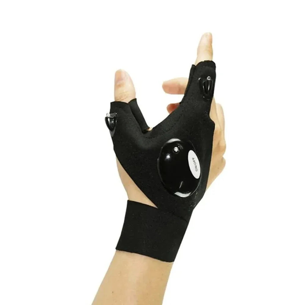 gants travail lampe torche noirs interrupteur velcro pratique camping