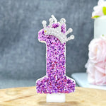 bougies anniversaire chiffre violet paillettes décoratives brillantes tringle fixations transparentes