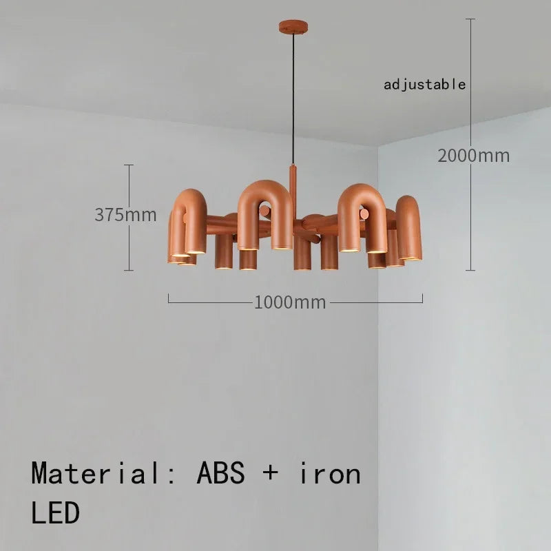 Suspension lumineuse moderne tubulaire contemporaine gris noir rouge ampoules intégrées
